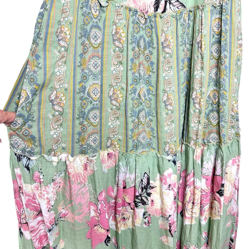 NWT Davi & Dani Vintage Print Tiered Maxi Dress Sage Green Medium Floral - Picture 8 of 16